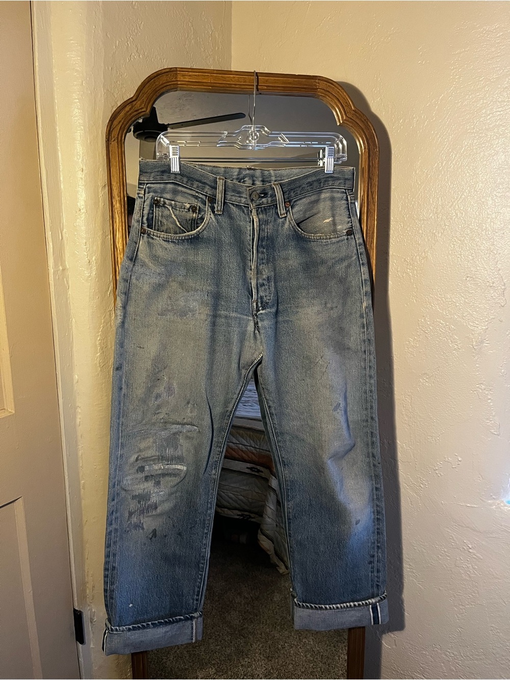 Vintage Levi’s Selvedge Jeans With Straight Leg And Visible Mending